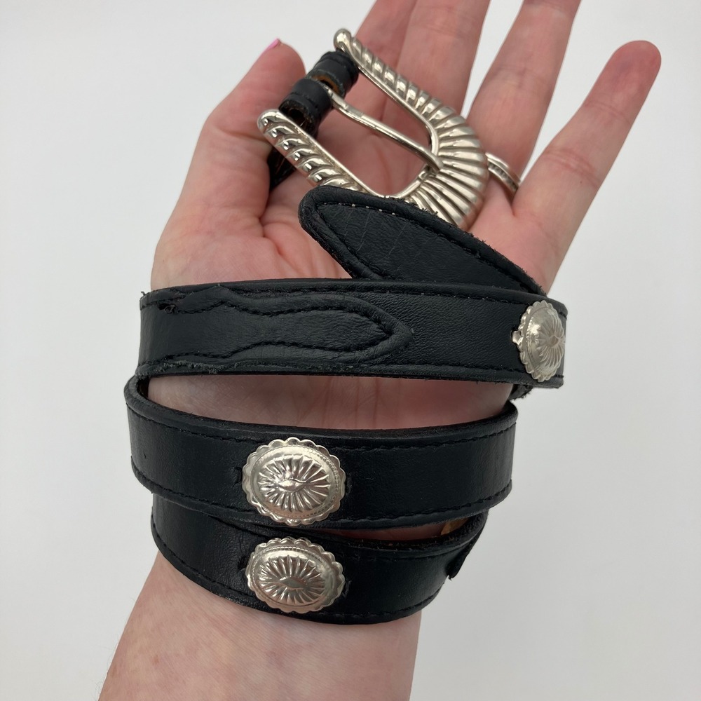 Nocona Belt Co Womens S Black Leather Silver Concho Western Cowgirl Boho Chic